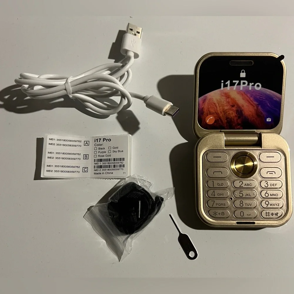 iPro 17 Clam Shell Flip Phone Cell GOLD Sound Screen WORKS Radio NEW 2G only
